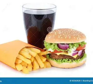 Burger, chips & drink